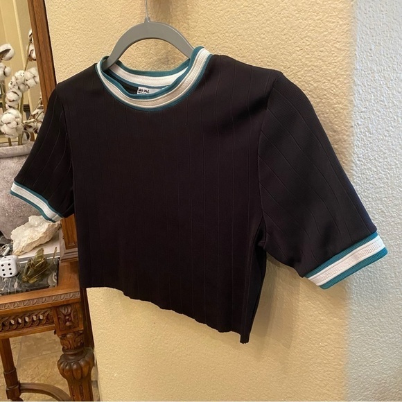 ZARA Women Green White Trim Cropped Top Size Small - Picture 2 of 7
